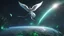 Placeholder: matrix universe, space, planets, god creation, angels from other dimensions with beautiful wings, trees on the planet, behind green crystals of light, few tiberium monolith deposits on the planet near tree,