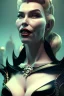 Placeholder: Hannah Waddingham as evil queen in black leather gown, busty, cleavage, voluptous, rebecca Welton, angry, stern look. character design by cory loftis, fenghua zhong, ryohei hase, ismail inceoglu and ruan jia. unreal engine 5, artistic lighting, highly detailed, photorealistic, fantasy