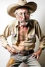 Placeholder: Bare drunk old cowboy in pants