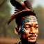 Placeholder: ein perfektes bild von will smith als azteke,kopf portrait,realistic, indianer,gesichtsbemalung, perfect face, sharp focus, woods, kostüm, häuptling, federn,