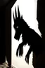 Placeholder: Illustration of shadow puppet, sculptural art where 2D shadows of a wolf silhouette is cast by a 3D sculpture or hand against a wall, creating the Illusions of depth and perception, art against a wall, ombromanie, shadowgraphy, Félicien Trewey