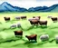 Placeholder: Grassland and cattle and sheep watercolor