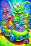 Placeholder: Lowbrow Pop Surrealism , A Whimsical high energy happy 1950’s Transparent Gelatin Animal Mascot Character parade, Oil Painting by Kenny Scharff