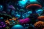 Placeholder: Exotic Flora, fauna, mushrooms, fungi and coral at the End of the Multiverse black liquid Land