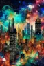 Placeholder: New York City buildings in Abstract Fluid, Galaxy nebula