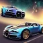 Placeholder: God like, extremely detailed bugatti style car (Centered on image), moving on a silk road through the galaxy, symetrical, HD, 4k, 8k, Photo realistic