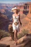 Placeholder: And there it is, a fantastical realm where Marilyn Monroe, transformed into a cowgirl, takes center stage. She stands with a blend of sensuality and strength, her radiant beauty accentuated by the boldness of her bikini. But what surrounds her? The Grand Canyon. This is a realm where the natural wonders of the world merge with the fantastical. The majestic cliffs rise high, their vibrant colors painting a breathtaking backdrop against the clear blue sky. Marilyn Monroe, the iconic cowgirl, remai