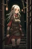 Placeholder: Female elf, imprisoned in a dark dungeon, wearing rags, manacled, anime