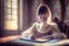 Placeholder: cute chibi contented victorian princess writing a letter in a victorian room in sunshine, ethereal, cinematic postprocessing, dof, bokeh