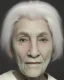 Placeholder: Abstract portrait of a dignified old woman with green eyes and white hair