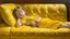 Placeholder: Neoclassicism child girl sleepping in a sofa painting yellow realistic cote d'azur