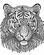 Placeholder: tiger face tattoo, coloring book page. simple and clean line art, adults drawing book, Black and white only, crisp black lines, sharp lines, simple colouring page for adults, black and white picture, lots of details, tattoo style