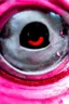 Placeholder: Extreme close-up of the eyes of a robot, soulless, gleaming pink to red, cyberpunk technopunk AbstractTech, rectangular