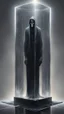 Placeholder: portrait of a square pillar with a grim reaper bulb in the foot, and mirrors reflecting light like crazy lazers bouncing against the sides up into a square crystal block head at the top