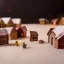 Placeholder: tiny fantasy farming village at night with wooden buildings in winter moonlight