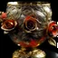 Placeholder: "grey scale, escher,extremely delicate iridescent red roses Flowers made of the finest gold threads and translucent glass, tiny golden accents and tiny, small glowing incredibly lovely gem stones, beautifully and intricately detailed, ethereal glow, whimsical, art by Mschiffer, best quality, glass art, magical holographic glow ethereal fantasy hyperdetailed"
