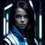 Placeholder: portrait of an attractive futuristic young brunette