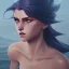 Placeholder: girl, cute, beautiful, sea queen, waves, close up portrait by Greg Rutkowski