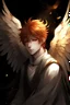 Placeholder: A male angel with red hair, gold eyes, and large white feathered wings that appear burned.