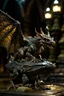 Placeholder: terrifying winged rat dragon hovering above gargoyle sculpture with rattle snake head on underground bone bridge, in the style of fantasy movies, photorealistic, shot on Hasselblad h6d-400c, zeiss prime lens, bokeh like f/0.8, tilt-shift lens 8k, high detail, smooth render, down-light, unreal engine 5, cinema 4d, HDR, dust effect, vivid colors