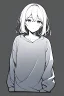 Placeholder: thoughtful girl in a loose sweatshirt, line arts, greyscale,