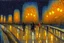 Placeholder: Night, futuristic buildings near trees, highway, people, sci-fi, realistic vision, impressionism painting