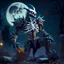 Placeholder: robot dragon man bones dwon moon in graveyard 8k