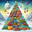 Placeholder: Winter is Coming, ➛, food pyramid, Tanguy, surrealism, colorful.