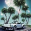 Placeholder: 1980's aesthetic vaporwave palm trees and spheres and Porsche with lightning