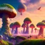 Placeholder: landscape 8k ultra realistic, beautiful, dwarfs in hippie clothes, trippy shiny mushroom city in dark colors, in a pastel style, willow, cave