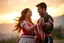 Placeholder: Young Azerbaijani couple performing traditional dance, joyful expressions, authentic costumes, dynamic movement, sunset lighting, cultural authenticity, photorealistic --ar 3:2 --style raw
