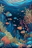 Placeholder: Enchanting underwater world with vibrant fish and corals line art with space
