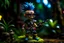 Placeholder: caricature, evil, dark arts, intricately painted, miniature figure. a miniature figure of an (angry:1.5) female cyberpunk (female Minion with glasses:1.4) with a rainbow mohawk hairstyle, set in a jungle, (holding a machete:1.6), giant boots, punk, worn, bokeh, Low DOF, 16k, trending on artstation. AlbedoBase XL.