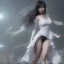 Placeholder: hitomi tanaka, dress white, long black hair, realistic, intriacte detail, sci-fi fantasy style, volumetric lighting, particales,highly detailed,cinamatic, deep colours,8k