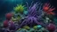 Placeholder: animals creatures, plants from subanautica from deep sea, leviathan's a lot of sea plants very deep, beautiful, river of magma, green and blue, dark purple