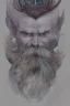 Placeholder: portrait, watercolour, illustration, dnd, fantasy, dwarf, beard, square face, ghost, ethereal, blue skin, glowy skin, see-through, angry