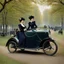 Placeholder: The Goldsmith Ladies in the Bois de Boulogne in 1897 on a Peugeot car, Julius LeBlanc Stewart, smile, dog