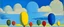 Placeholder: A white sky with puffy clouds and airships painted by Alexej von Jawlensky