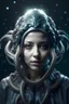 Placeholder: Realistic photolike looking Headshot of human female character with two psionic tentacles on head without eyes. Set in spacefaring future.