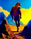 Placeholder: Imagina el hombre de Neandertal caminando de frenta por montañas colores complementarios arte digital foto realista obra de arte hiperdetallada intrincada sombras 3D iluminación cinematografica 8k 3D cuerpo completo clima soleado nubes