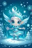 Placeholder: fantasy cartoon style illustration: mischievous snow fairy who sprinkles magic snowflakes