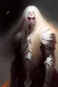 Placeholder: Paladin in dark armor, white long hair, Red eyes, standing in mists, Male, dark art, Ivory Peach skin