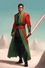 Placeholder: Red Blindfold, Male Tan Human, Very Long HairLong Black Hair, Peaceful pose, Red Crossgaurd Lightsaber