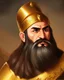 Placeholder: Mesopotamian warrior, expression serious, aura, portrait, background Mesopotamian city, comic style, long beard,