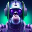 Placeholder: A beautiful portrait of a cyborg monkey purple neon color scheme, high key lighting, volumetric light high details psychedelic background