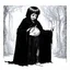 Placeholder: 7 year old boy, necromancer, friendly, looks dead,with a long lamprey emerging from his belly , wearing black robes, in the style of Harry Clarke