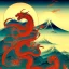 Placeholder: Ukiyo-e art, dragon, mountains, sun