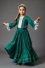 Placeholder: full body 7years old girl ,simple background, full body of very pretty little girl in azeri dance wearing A midi underdress or shirt, often made of silk,A fitted, often velvet or brocade, jacket worn over the shirt.Wide, bell-shaped skirts are worn, often long and layered to create beautiful movements while dancing, with a long lace scarf at back of her head,in relax pose looking at camera.