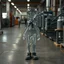 Placeholder: an very sad transparent glas man with legs and shoes, walking in a factory, nobody cares about the empty glas, that is why he is so sad :( , he had worked 30 years in the factory and never had a salary increase, tears in his eyes