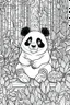 Placeholder: HAPPY NEW YEAR coloring page for kids, Panda munches on bamboo in patterned backdrop, thick outline, low details, no shading, no color